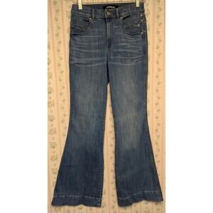 Express Bell Flare High Rise Jeans WOMENS 4R Stretch Denim 32 Inseam Bohemian